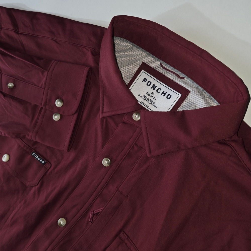 NWT Poncho The Man Coverage Men's XL Maroon Magnetic Pockets Button Shirt